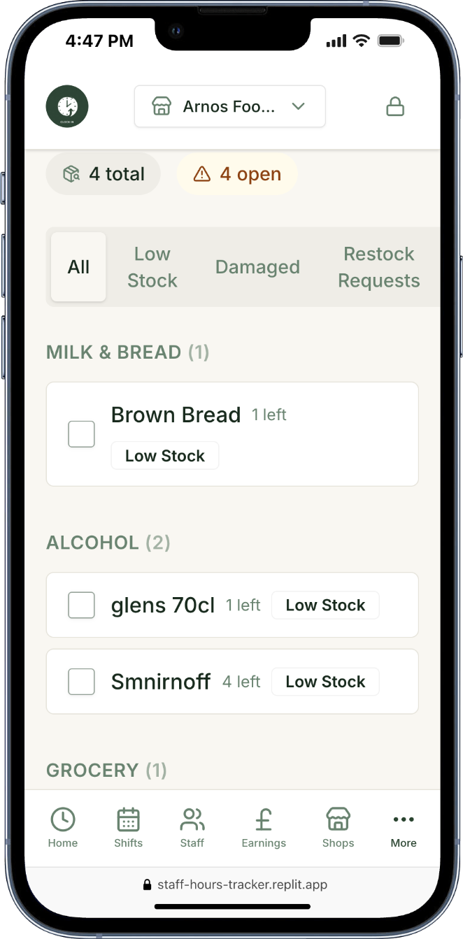 ShopRun stock screen